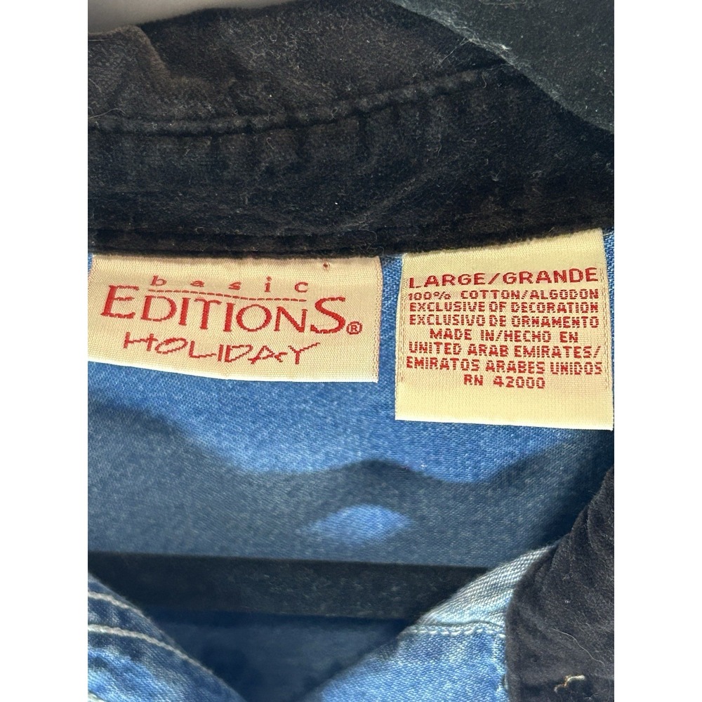 Basic Editions Blue Denim Button Down Shirt with … - image 5